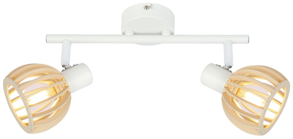 Plafonnier 2 Lampes Acier Bois Blanc · Atarri