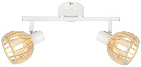 Plafonnier 2 Lampes Acier Bois Blanc · Atarri
