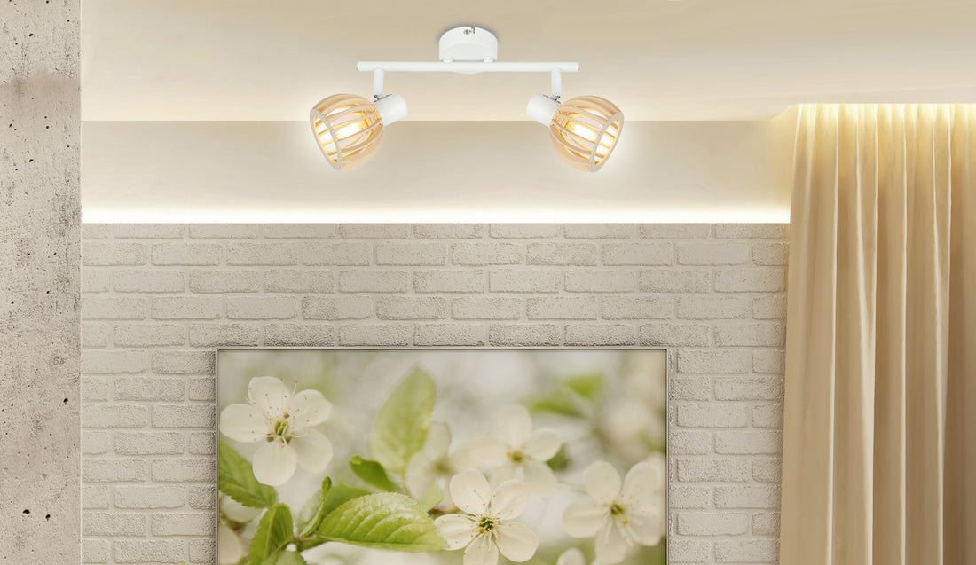 Plafonnier 2 Lampes Acier Bois Blanc · Atarri · photo 4