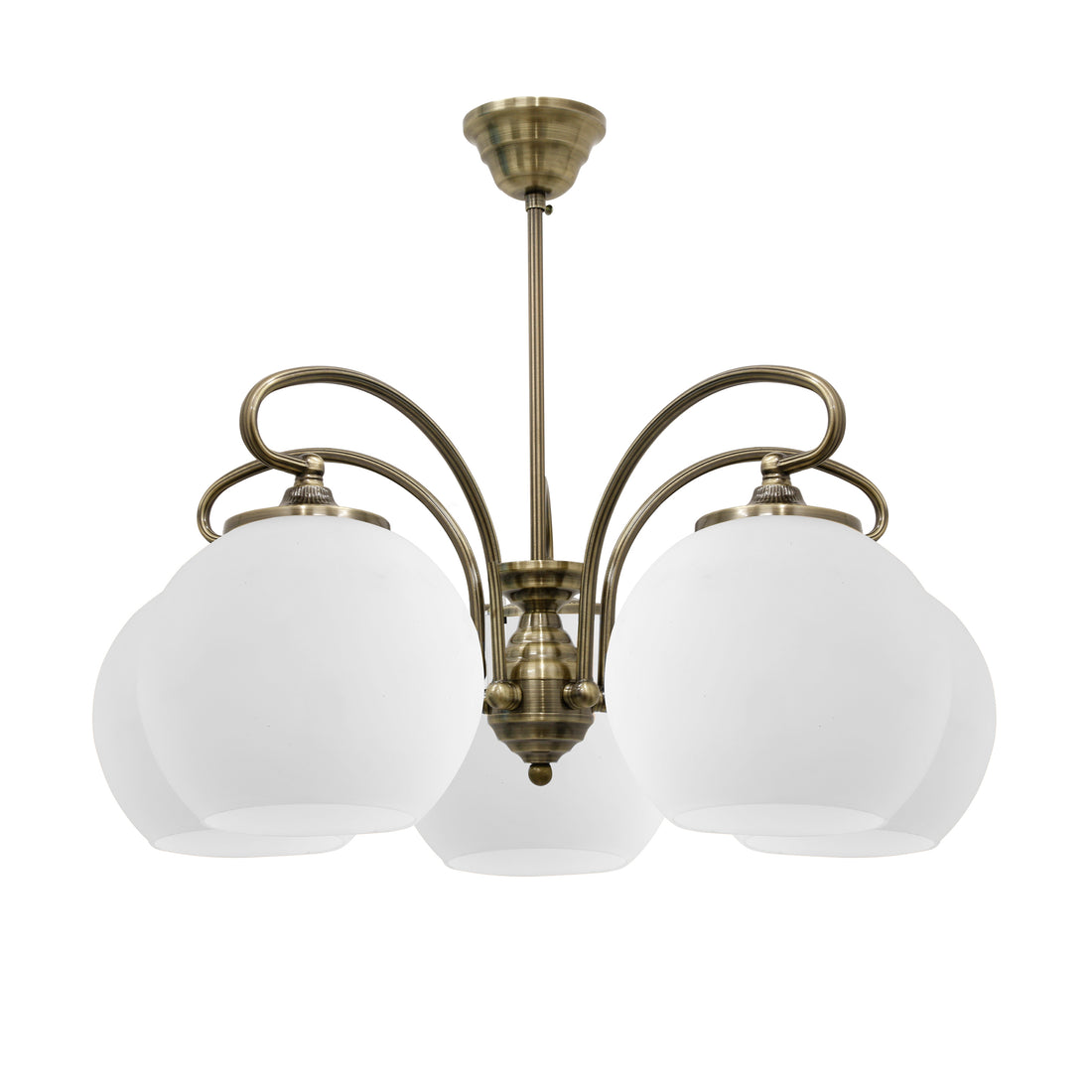 Suspension 5 Lampes Acier Verre Antique Laiton · Orbit