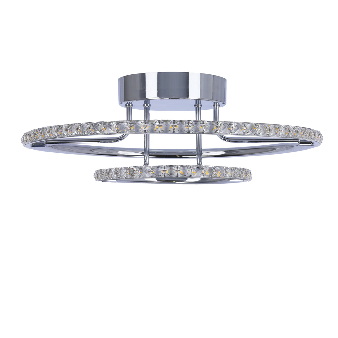 Plafonnier 2 Lampes LED Acier Verre Cristal Chromé · Adel