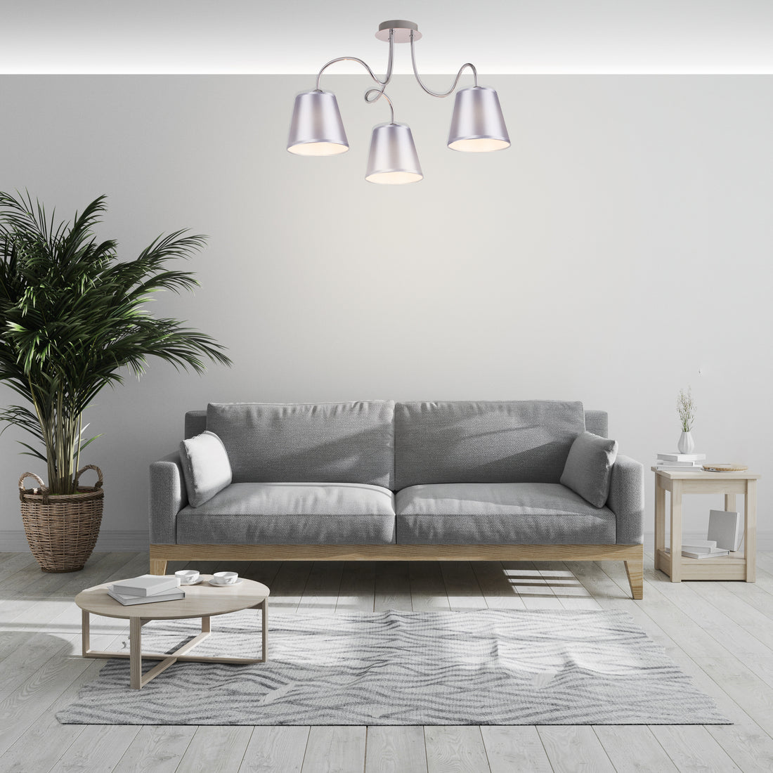 Suspension 3 Lampes Acier Tissu Chromé · Luk · photo 2