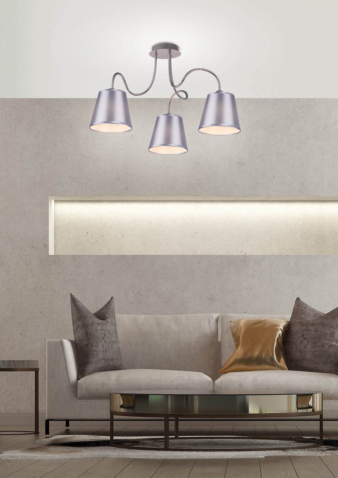 Suspension 3 Lampes Acier Tissu Chromé · Luk · photo 3
