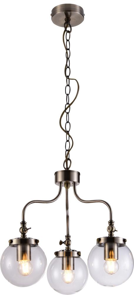 Suspension 3 Lampes Acier Verre Antique Laiton · Ballet