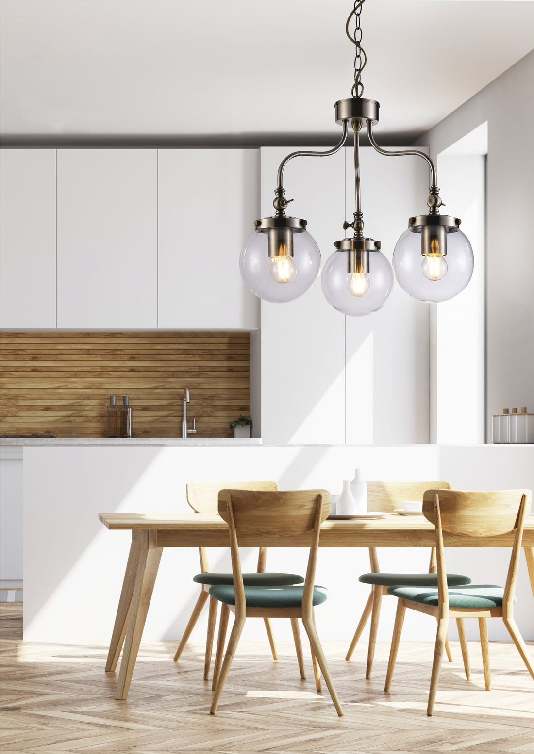 Suspension 3 Lampes Acier Verre Antique Laiton · Ballet · photo 2