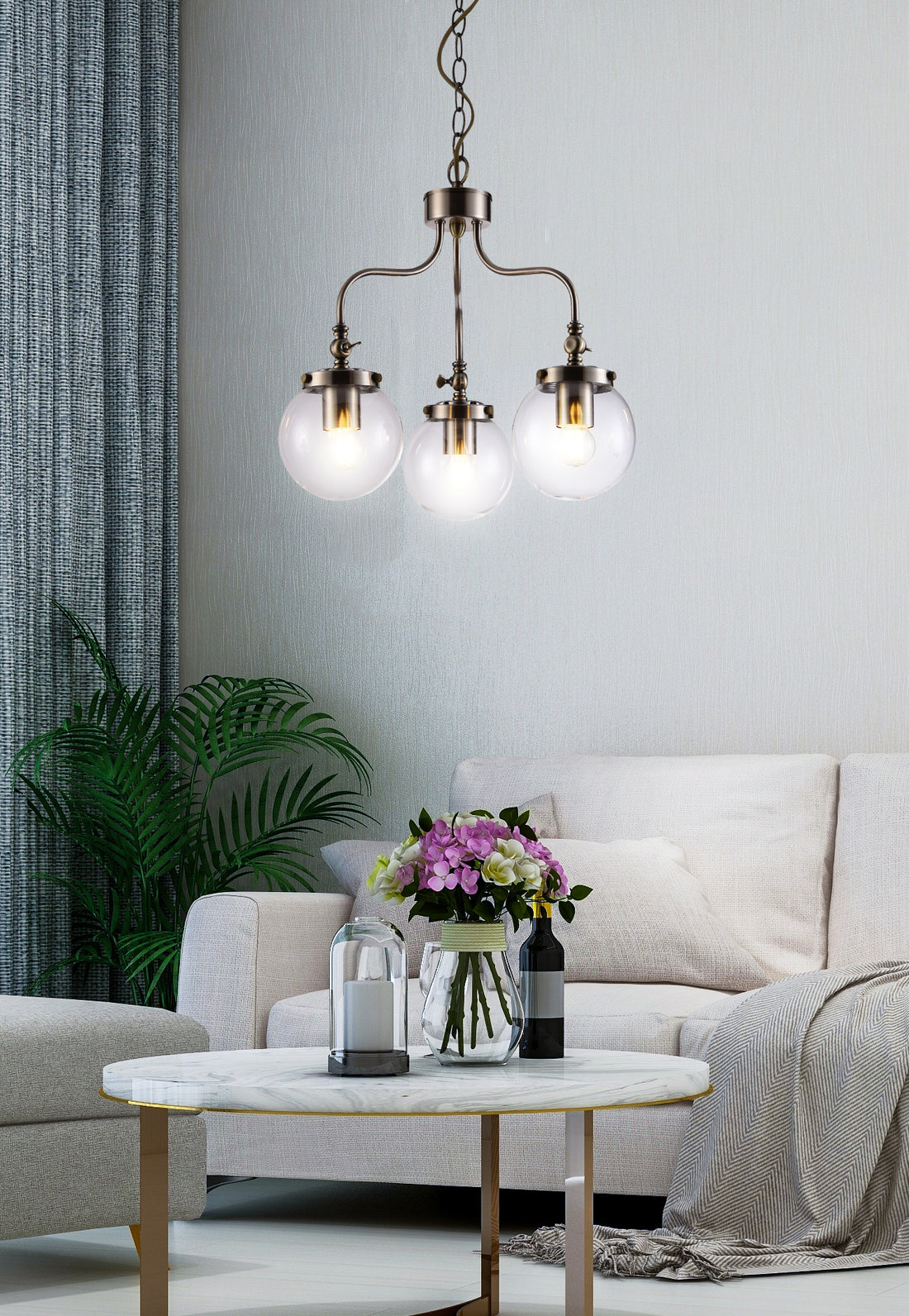 Suspension 3 Lampes Acier Verre Antique Laiton · Ballet · photo 4