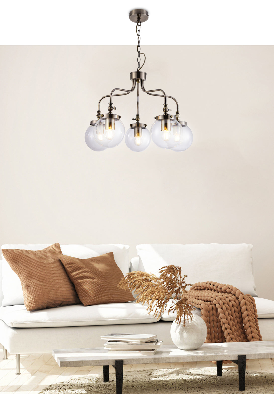Suspension 5 Lampes Acier Verre Antique Laiton · Ballet · photo 3