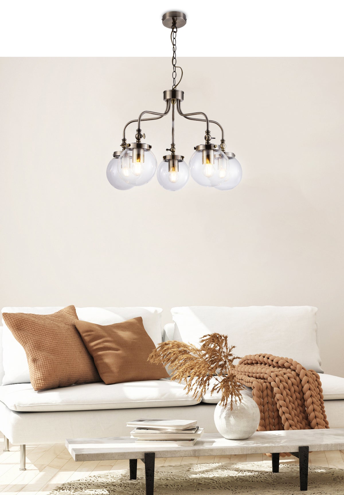 Suspension 5 Lampes Acier Verre Antique Laiton · Ballet · photo 3