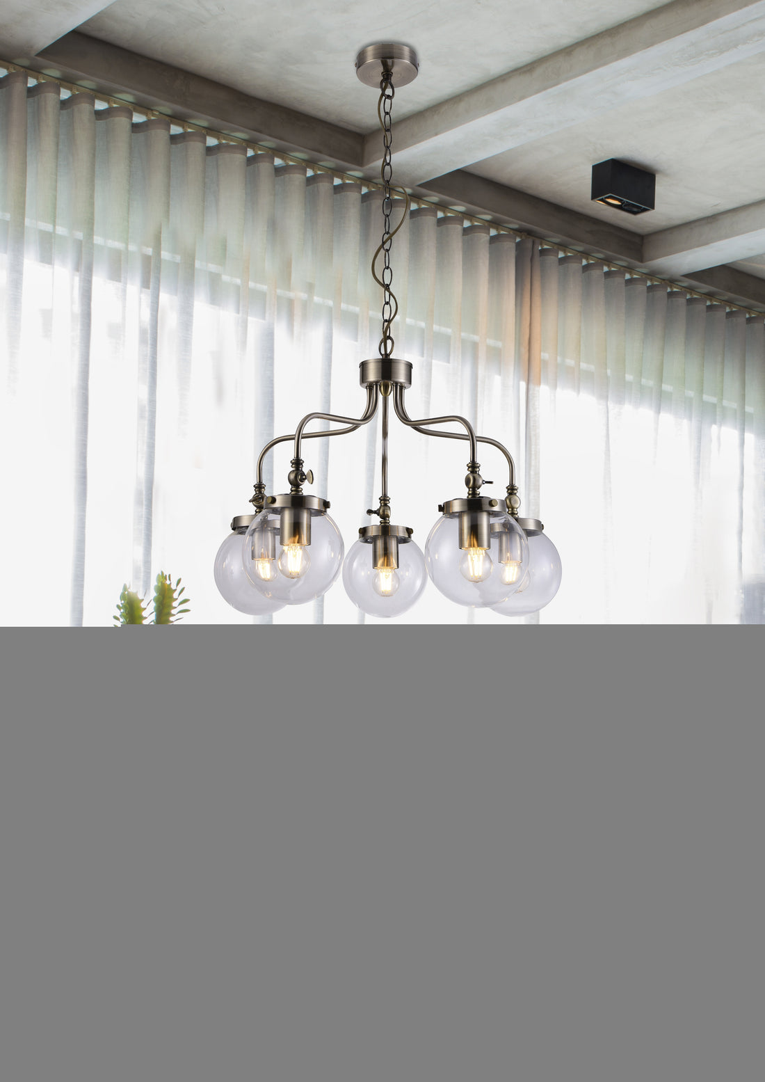 Suspension 5 Lampes Acier Verre Antique Laiton · Ballet · photo 2