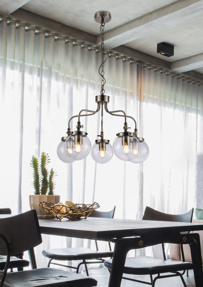 Suspension 5 Lampes Acier Verre Antique Laiton · Ballet · photo 4