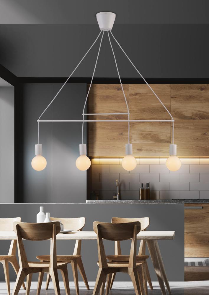 Suspension 4 Lampes Métal Mat Blanc · Alto · photo 3