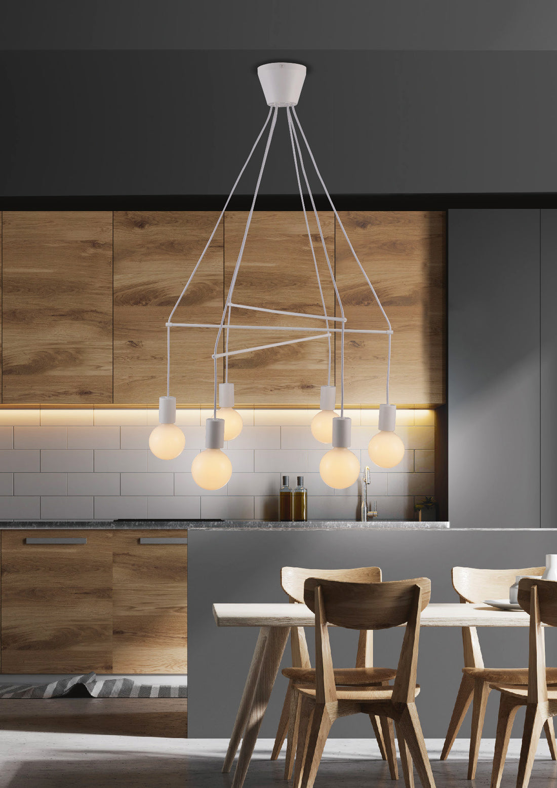 Suspension 6 Lampes Métal Mat Blanc · Alto · photo 2