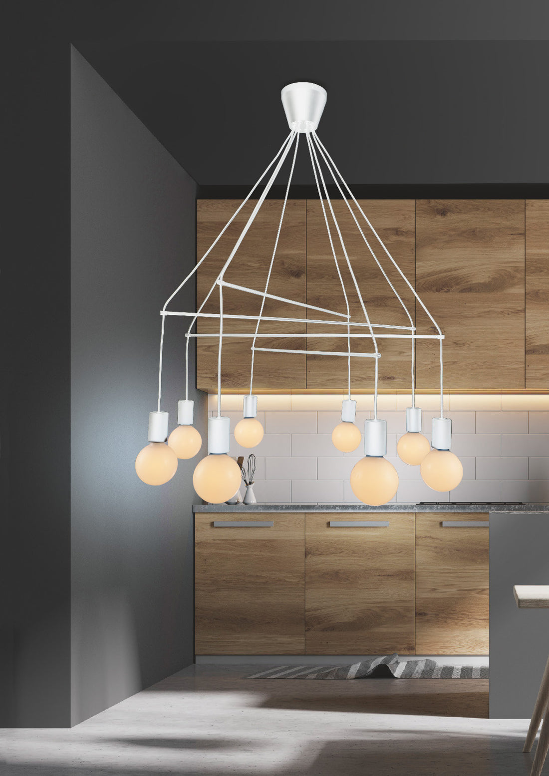 Suspension 8 Lampes Métal Mat Blanc · Alto · photo 2