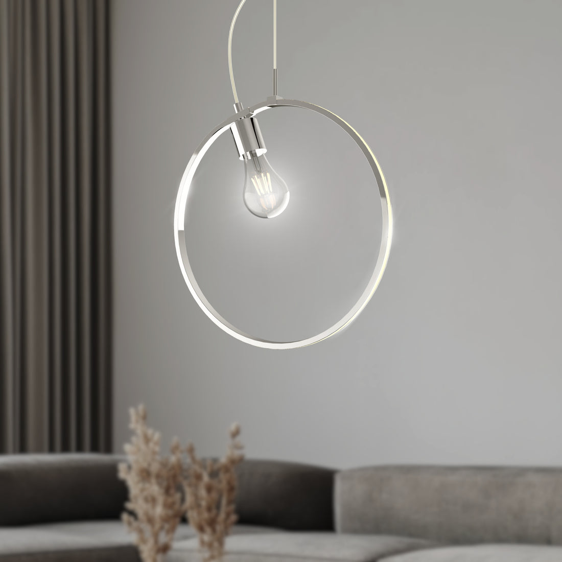 Suspension 2 Lampes LED Acier Composite Chromé · Skiros · photo 3