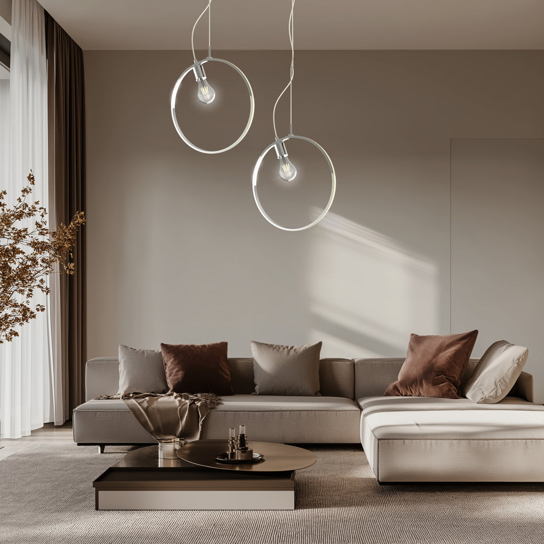 Suspension 2 Lampes LED Acier Composite Chromé · Skiros · photo 4