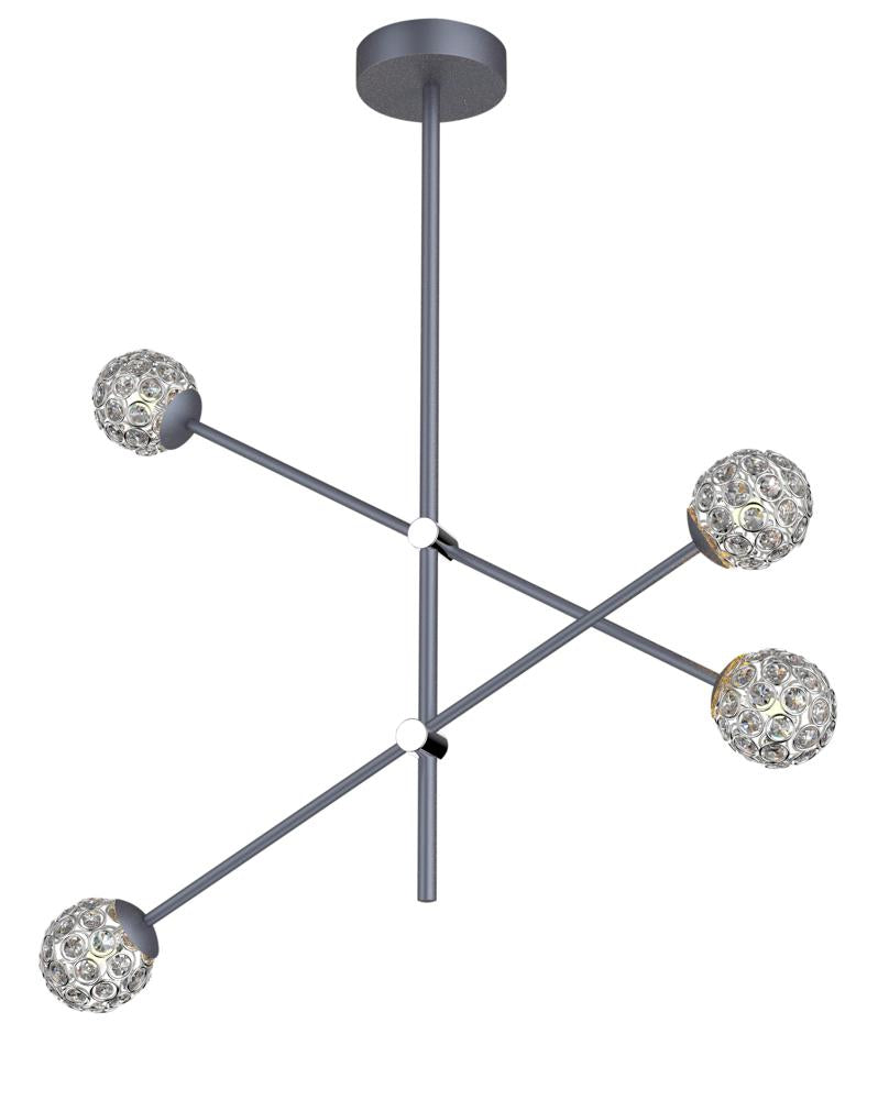 Suspension 4 Lampes Acier Verre Cristal Gris · Paksos