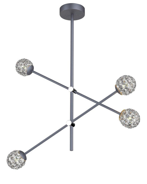 Suspension 4 Lampes Acier Verre Cristal Gris · Paksos