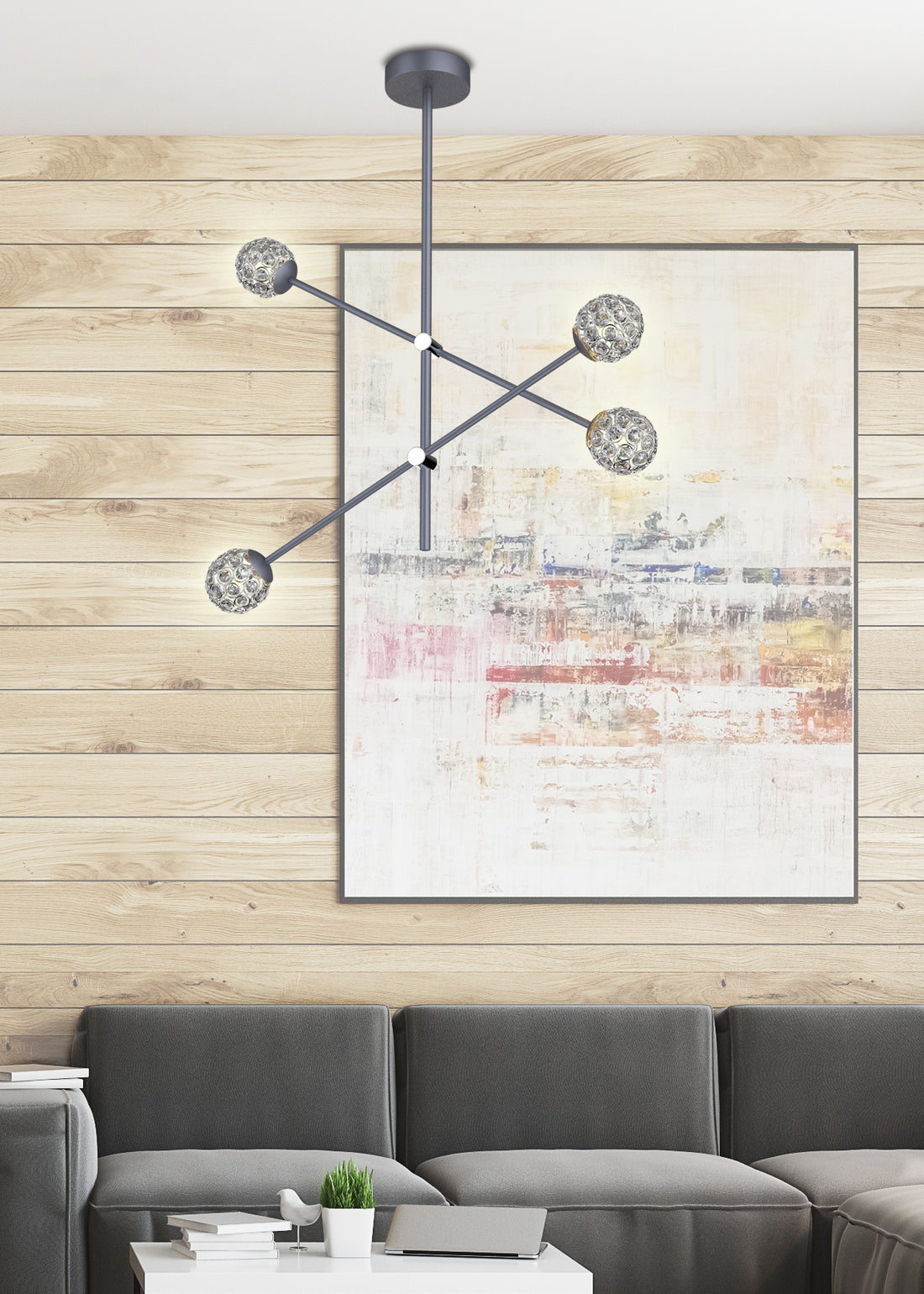 Suspension 4 Lampes Acier Verre Cristal Gris · Paksos · photo 3