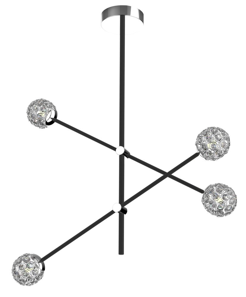 Suspension 4 Lampes Acier Verre Cristal Noir · Paksos