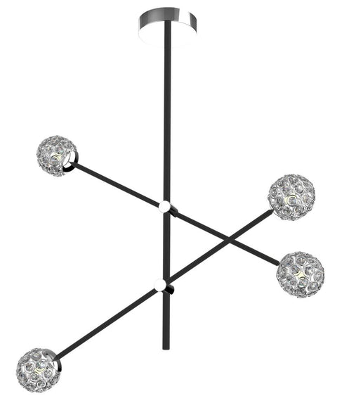 Suspension 4 Lampes Acier Verre Cristal Noir · Paksos