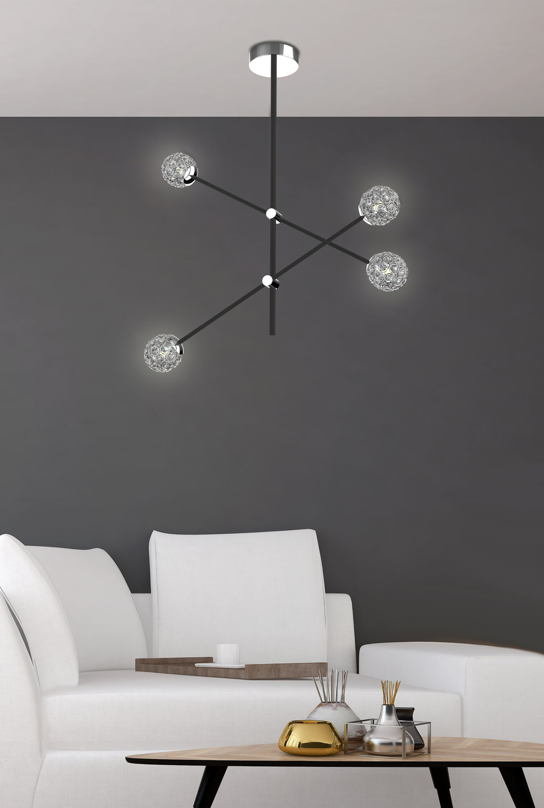 Suspension 4 Lampes Acier Verre Cristal Noir · Paksos · photo 2