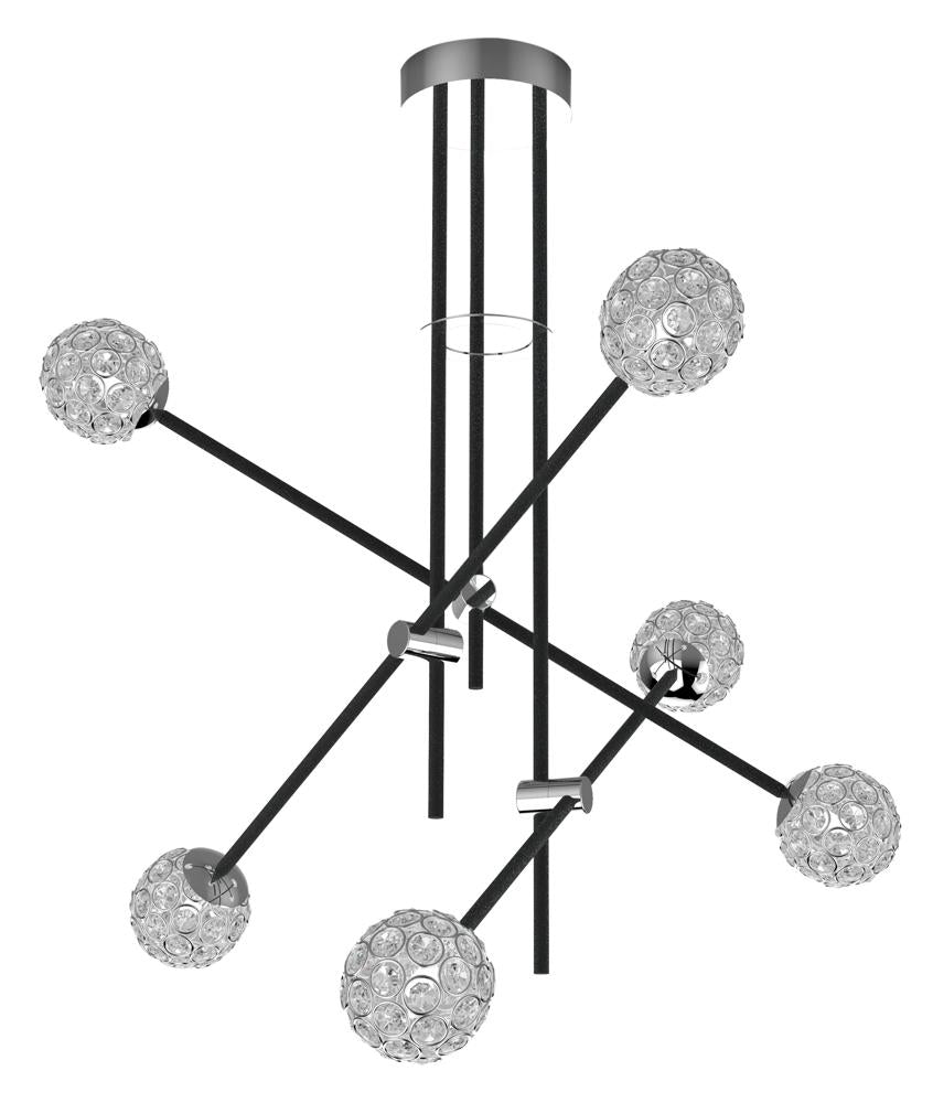 Suspension 6 Lampes Acier Verre Cristal Noir · Paksos