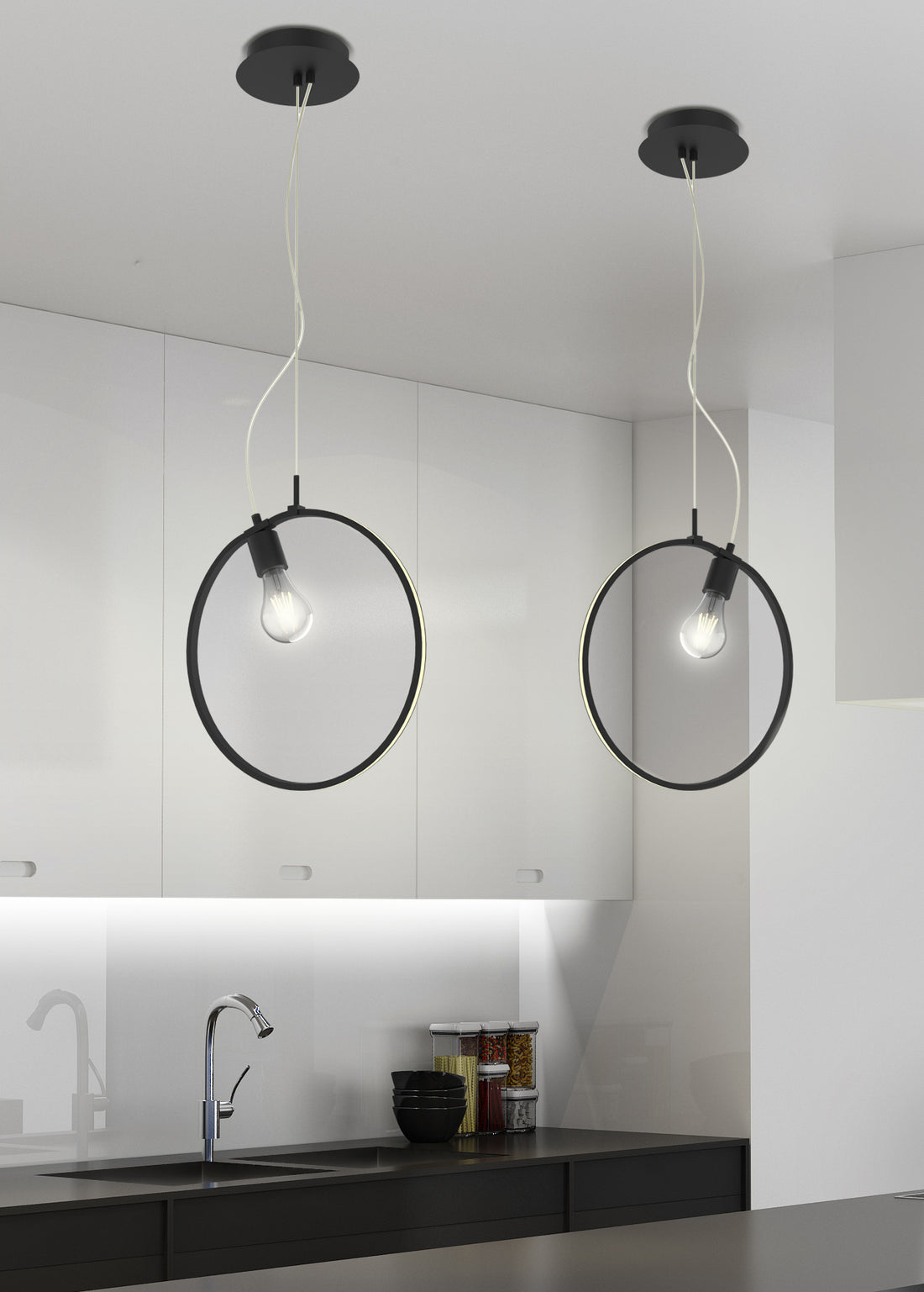 Suspension 2 Lampes LED Acier Composite Noir · Skiros · photo 2