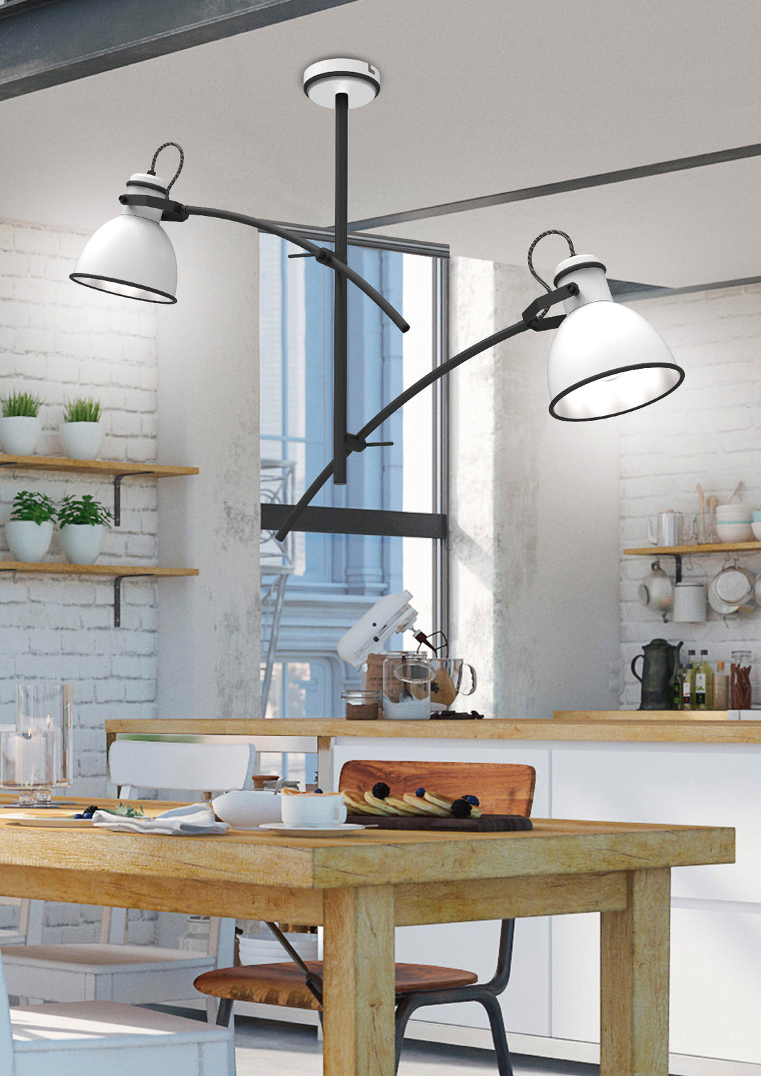 Suspension 2 Lampes Acier Blanc et Noir · Zumba · photo 2