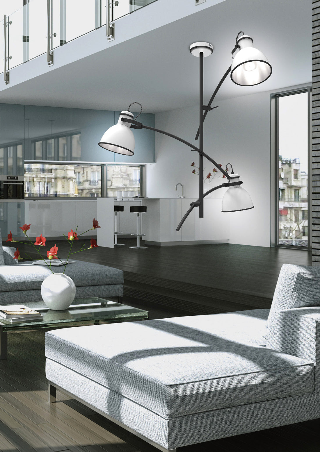 Suspension 3 Lampes Acier Blanc et Noir · Zumba · photo 2