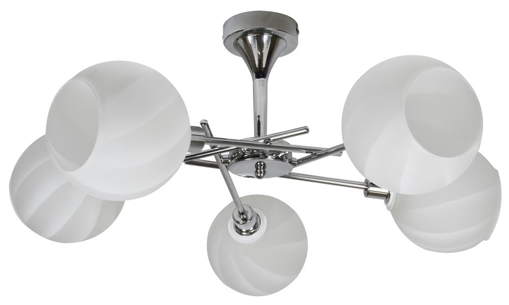 Suspension 5 Lampes Acier Verre Chromé Blanc · Raul