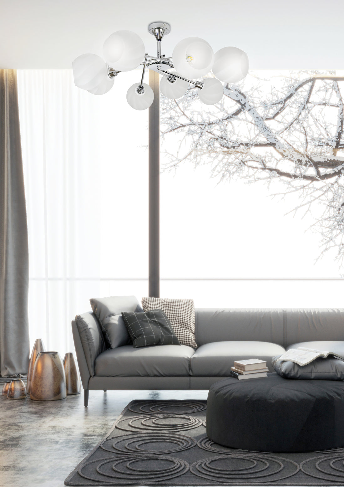 Suspension 8 Lampes Acier Verre Chromé Blanc · Raul · photo 2