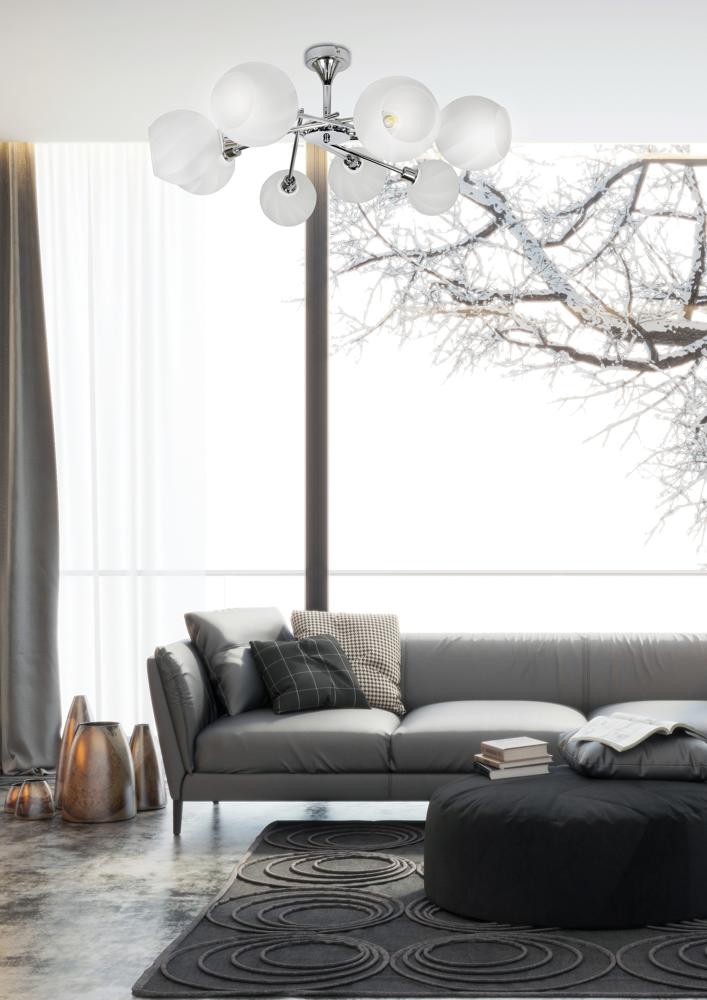 Suspension 8 Lampes Acier Verre Chromé Blanc · Raul · photo 3