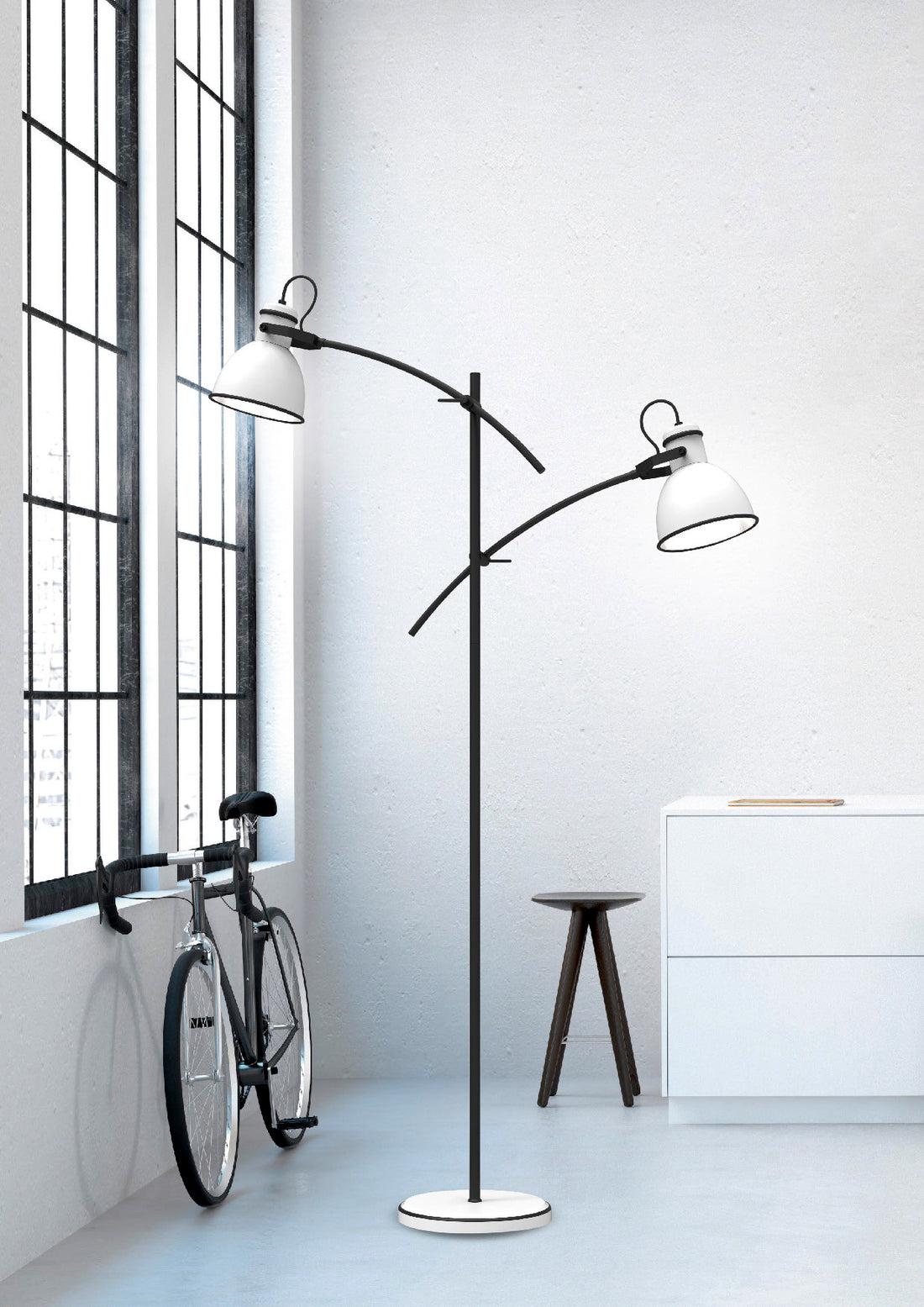 Lampadaire 2 Lampes Acier Blanc et Noir · Zumba · photo 2