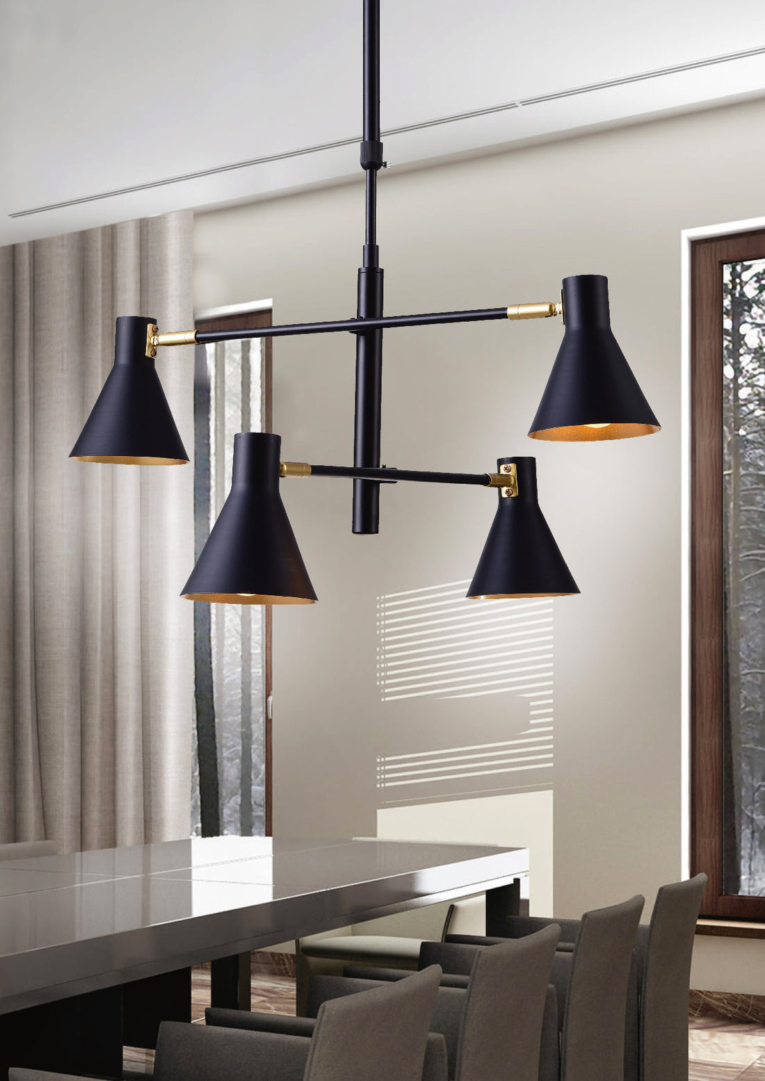 Suspension 4 Lampes Acier Noir Mat · Less · photo 2