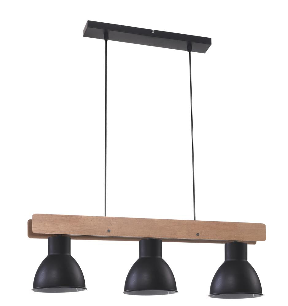 Suspension 3 Lampes Acier Bois Noir · Vario