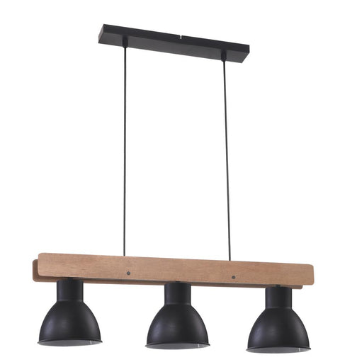Suspension 3 Lampes Acier Bois Noir · Vario