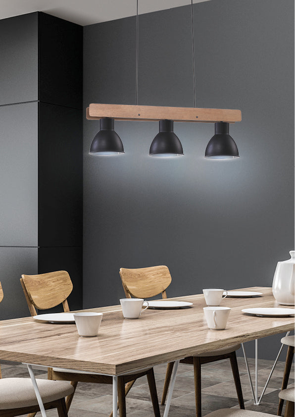 Suspension 3 Lampes Acier Bois Noir · Vario · photo 2