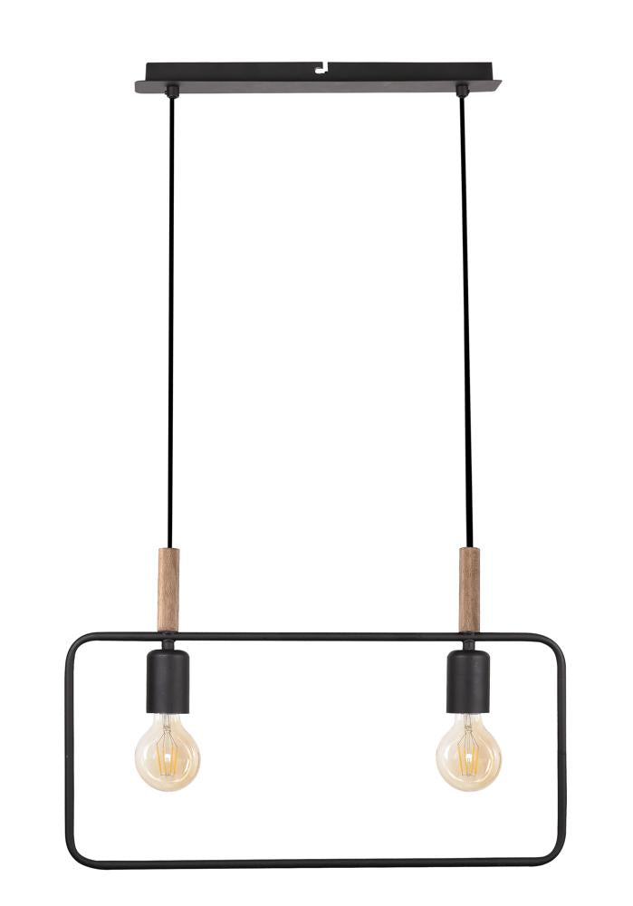 Suspension 2 Lampes Métal Bois Noir · Frame