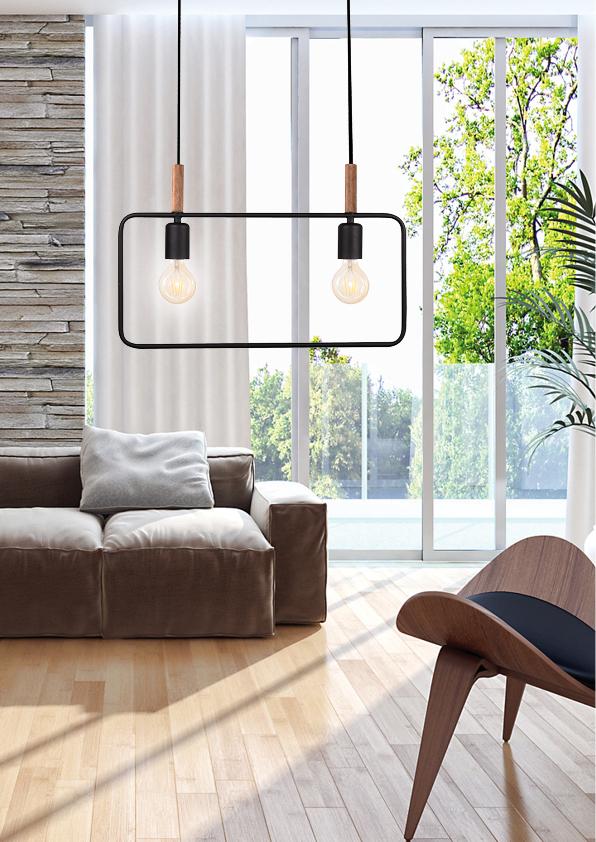 Suspension 2 Lampes Métal Bois Noir · Frame · photo 3