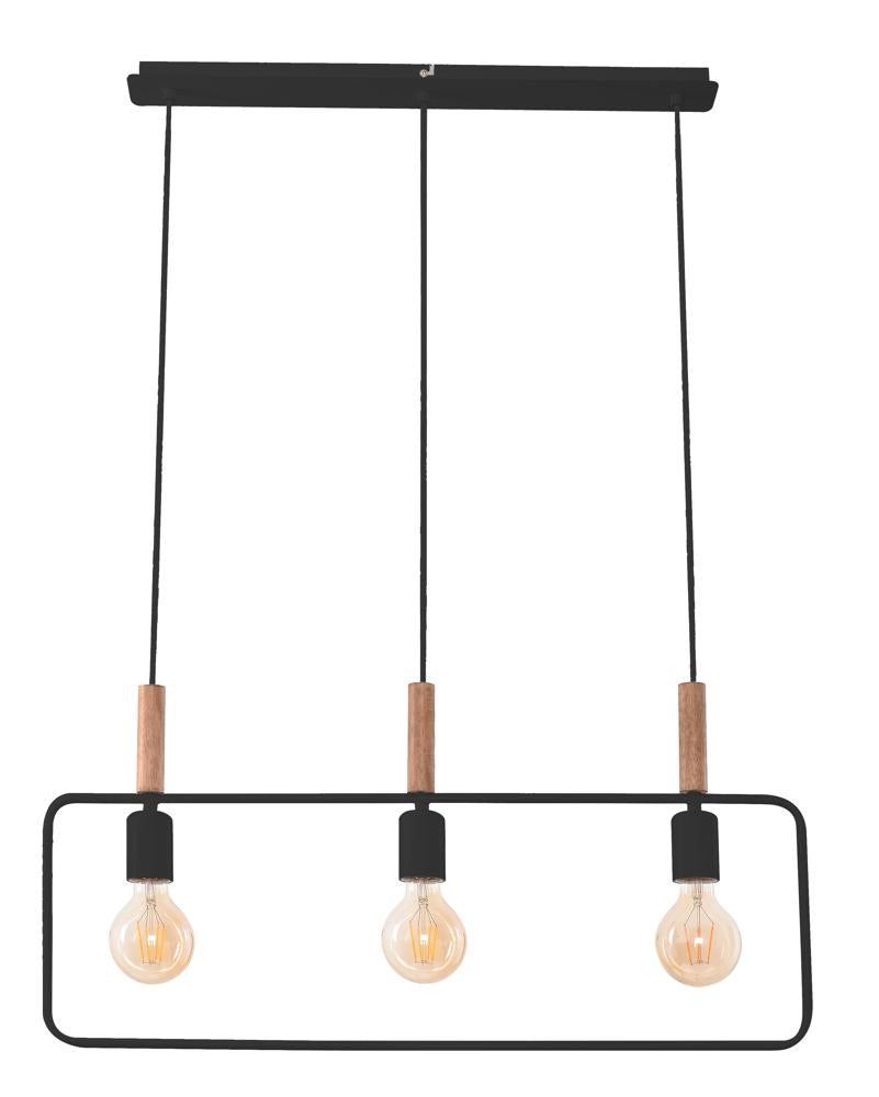 Suspension 3 Lampes Métal Bois Noir · Frame