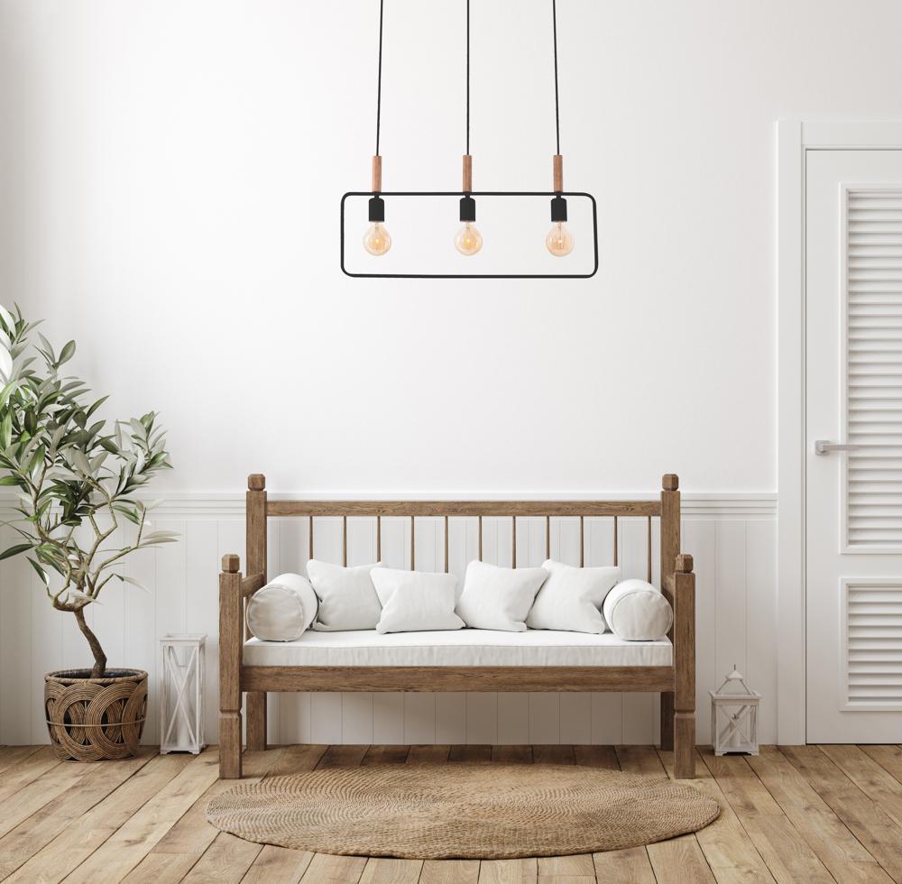 Suspension 3 Lampes Métal Bois Noir · Frame · photo 3