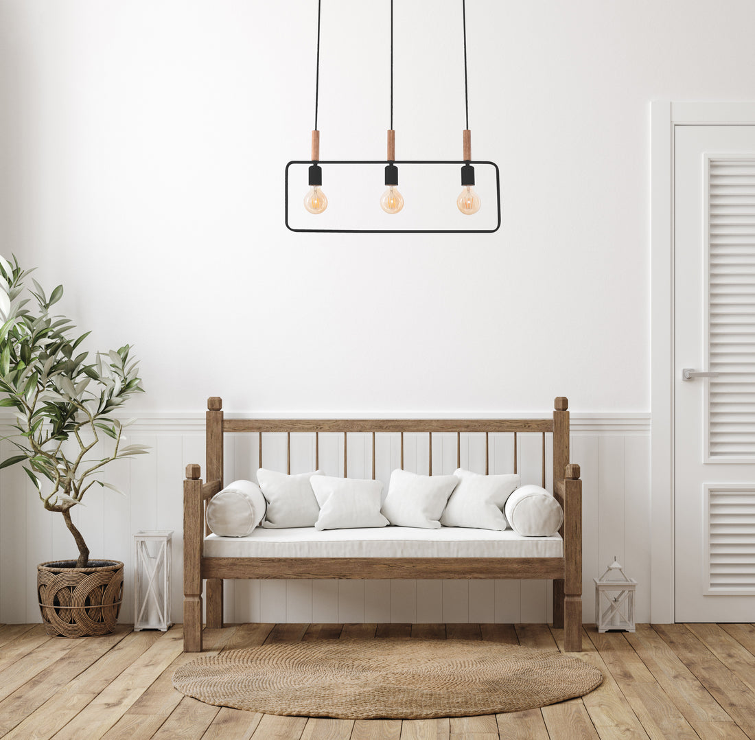 Suspension 3 Lampes Métal Bois Noir · Frame · photo 2