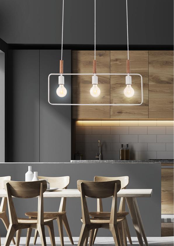 Suspension 3 Lampes Métal Bois Noir · Frame · photo 3