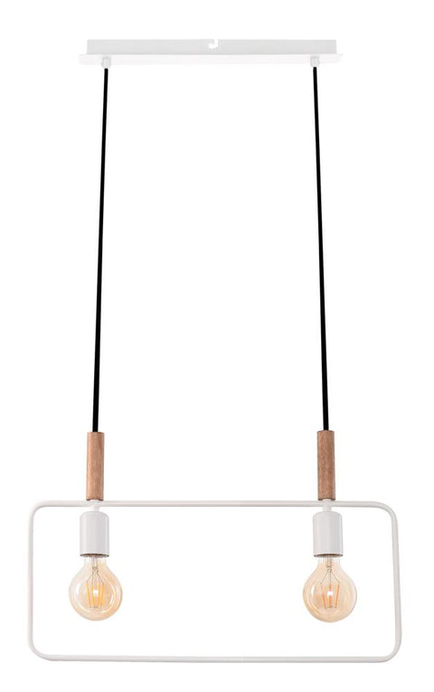 Suspension 2 Lampes Métal Bois Blanc · Frame