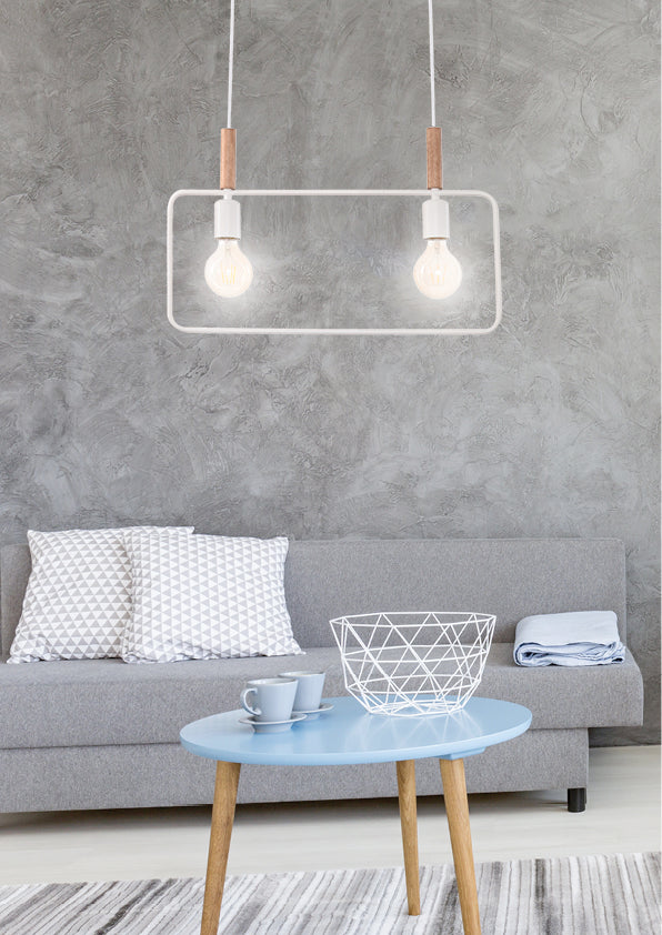 Suspension 2 Lampes Métal Bois Blanc · Frame · photo 2