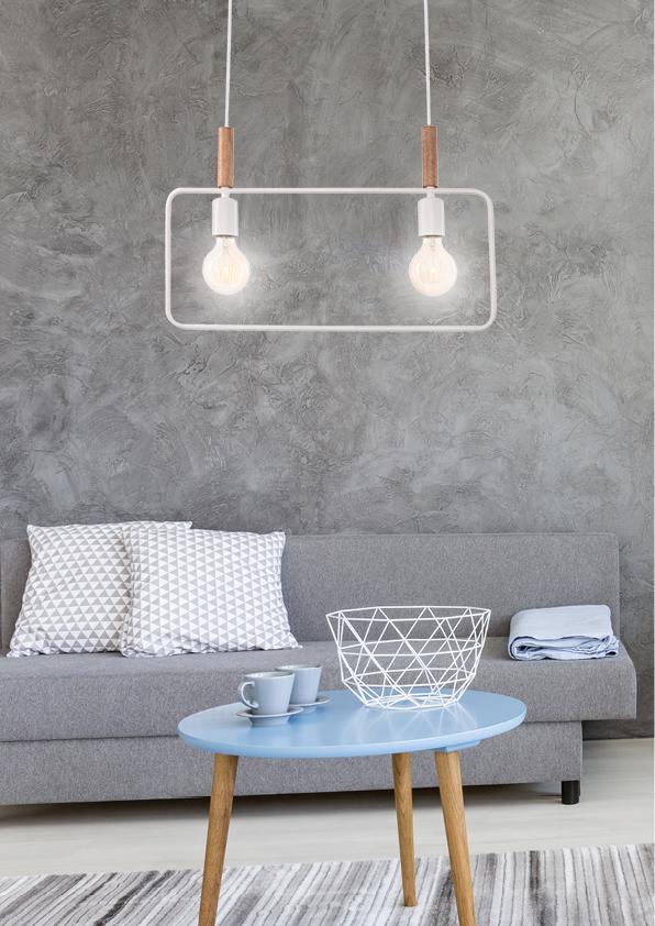Suspension 2 Lampes Métal Bois Blanc · Frame · photo 3
