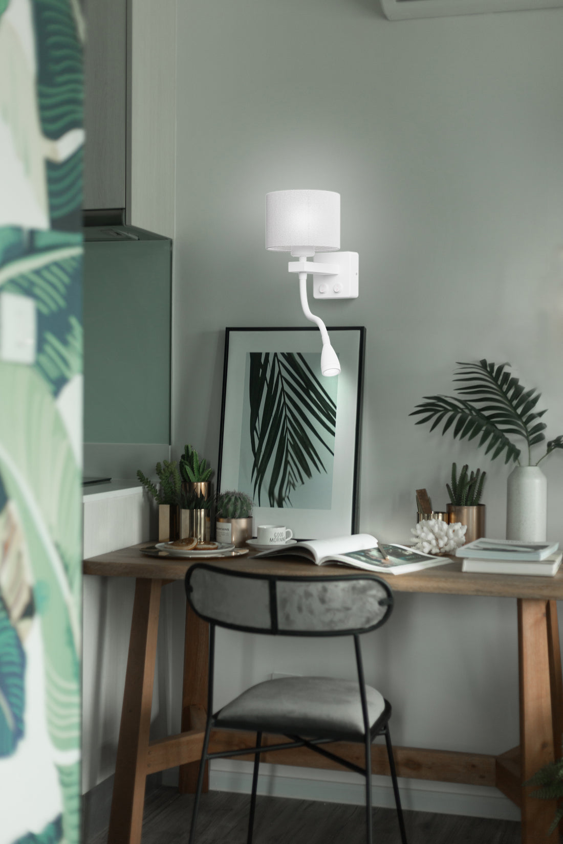 Applique murale 2 Lampes LED Acier Tissu Blanc · Polo · photo 3