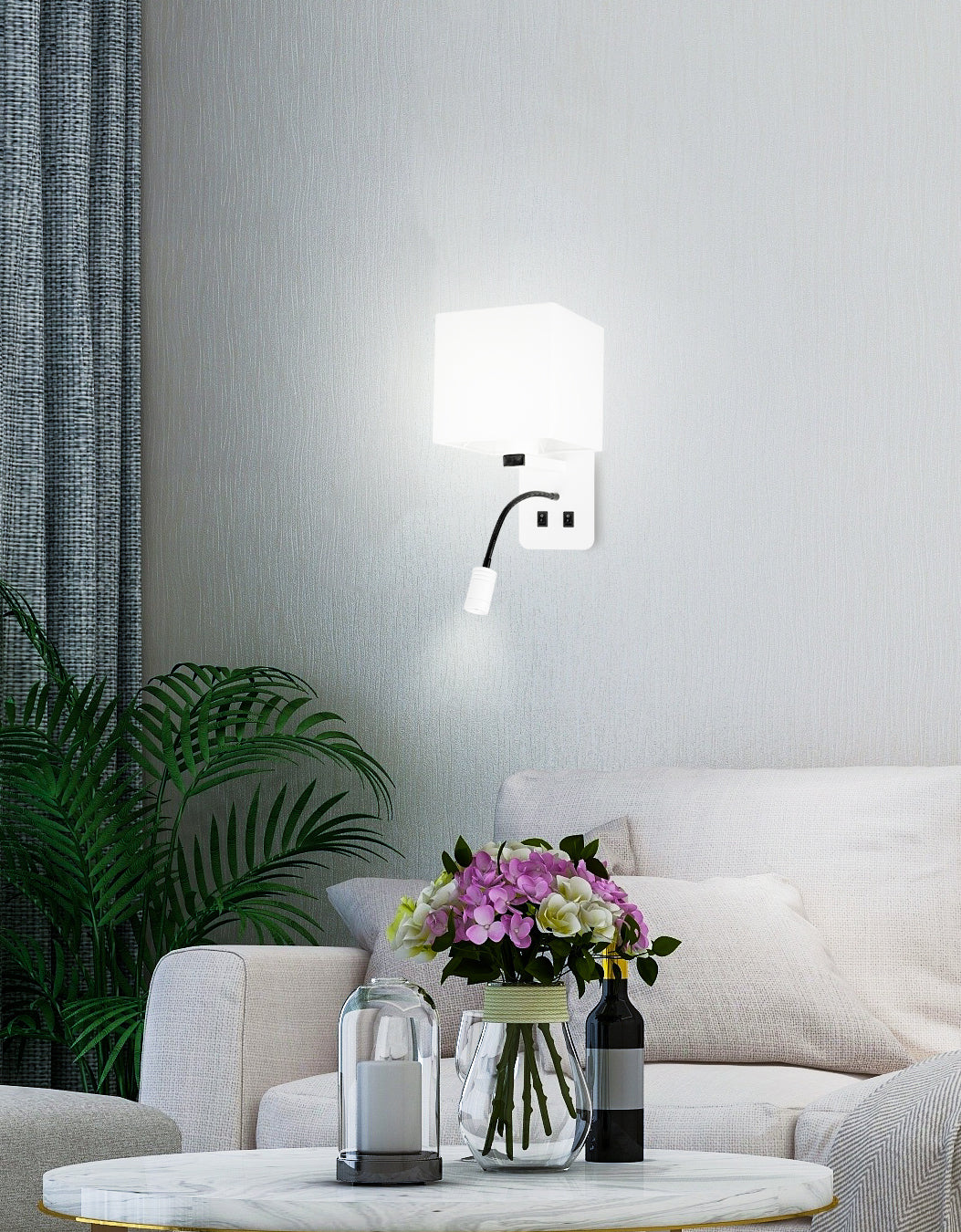 Applique murale 2 Lampes LED Acier Tissu Blanc · Magnum · photo 2