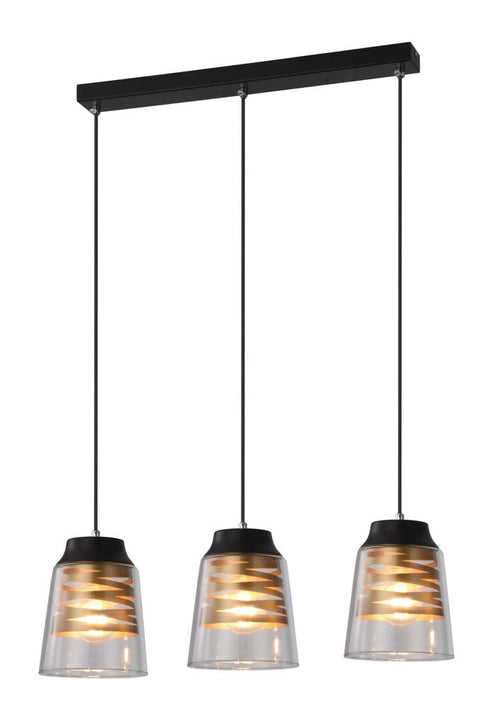 Suspension 3 Lampes Métal Verre Noir · Fresno