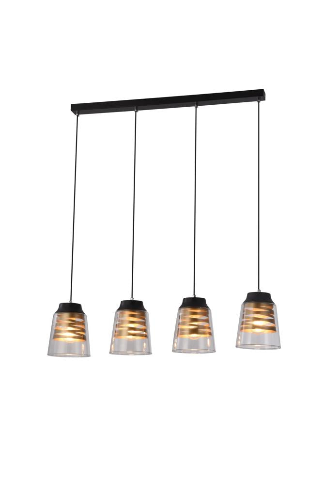 Suspension 4 Lampes Métal Verre Noir · Fresno